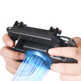 Front view of mobile gamepad controller featuring cooling fan and ergonomic grips